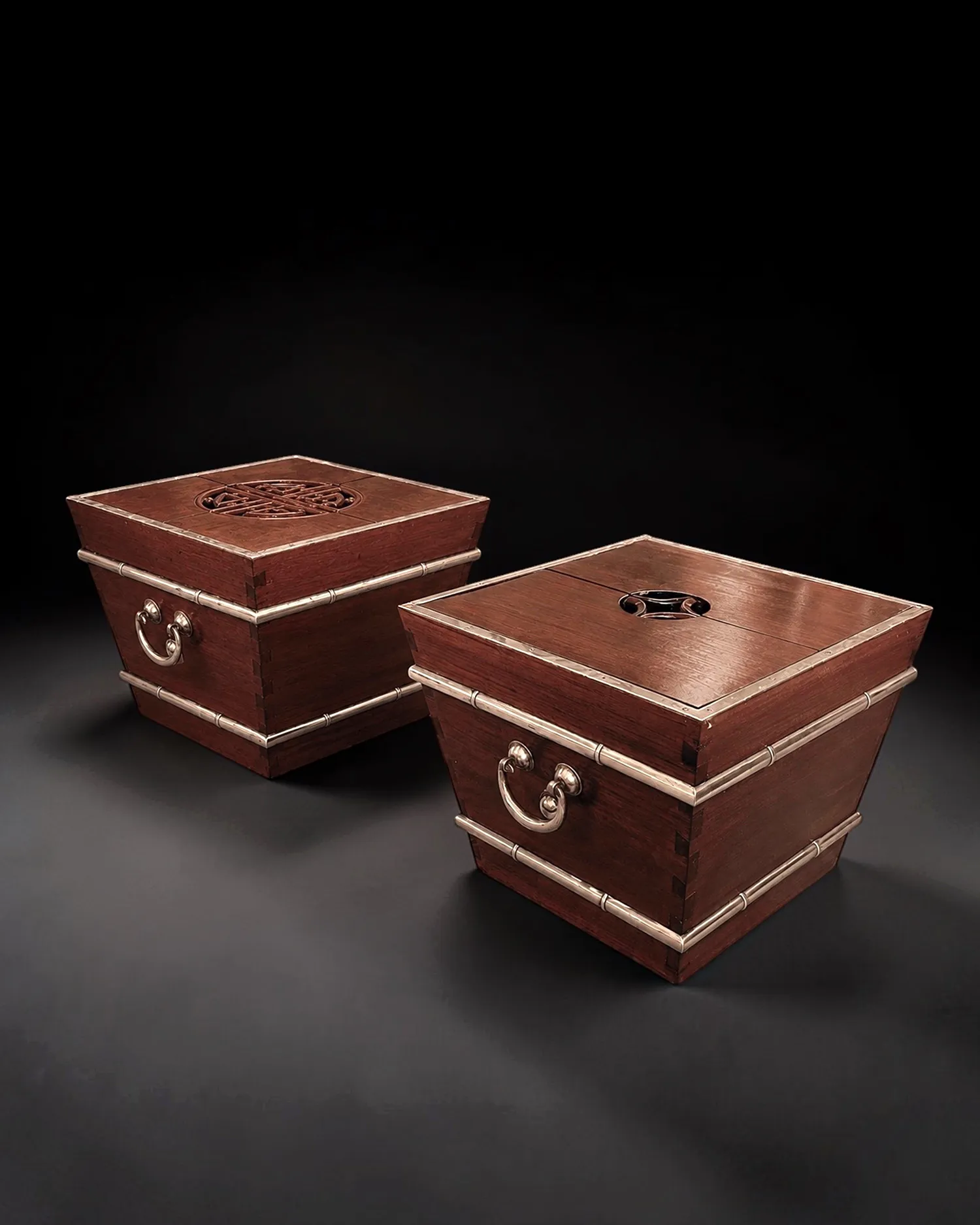 Matched Pair of Chinese Hardwood Wine Coolers