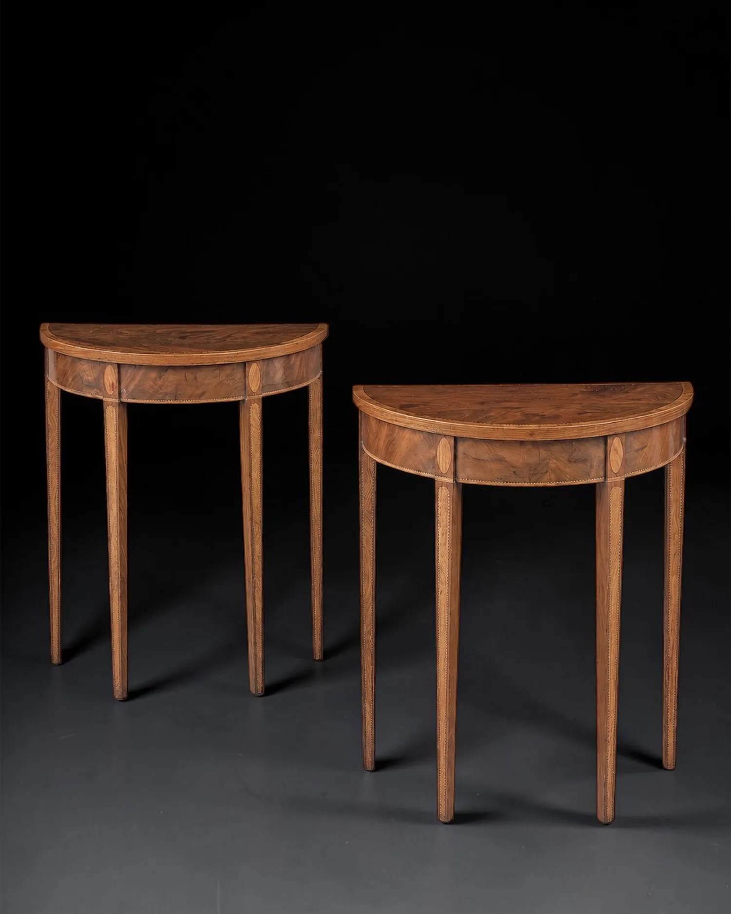 Rare Small Pair of George III Mahogany Demilune Tables