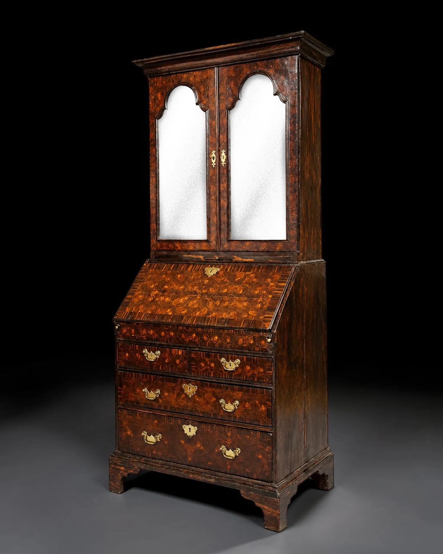 Rare British Colonial Macassar Ebony Bureau Bookcase