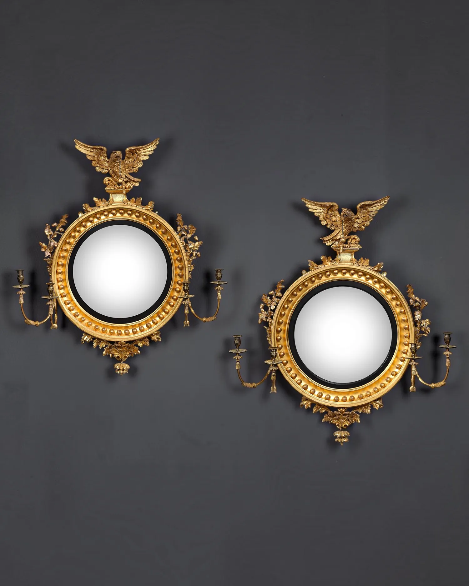 Pair of Regency Giltwood Convex Girandole Mirrors