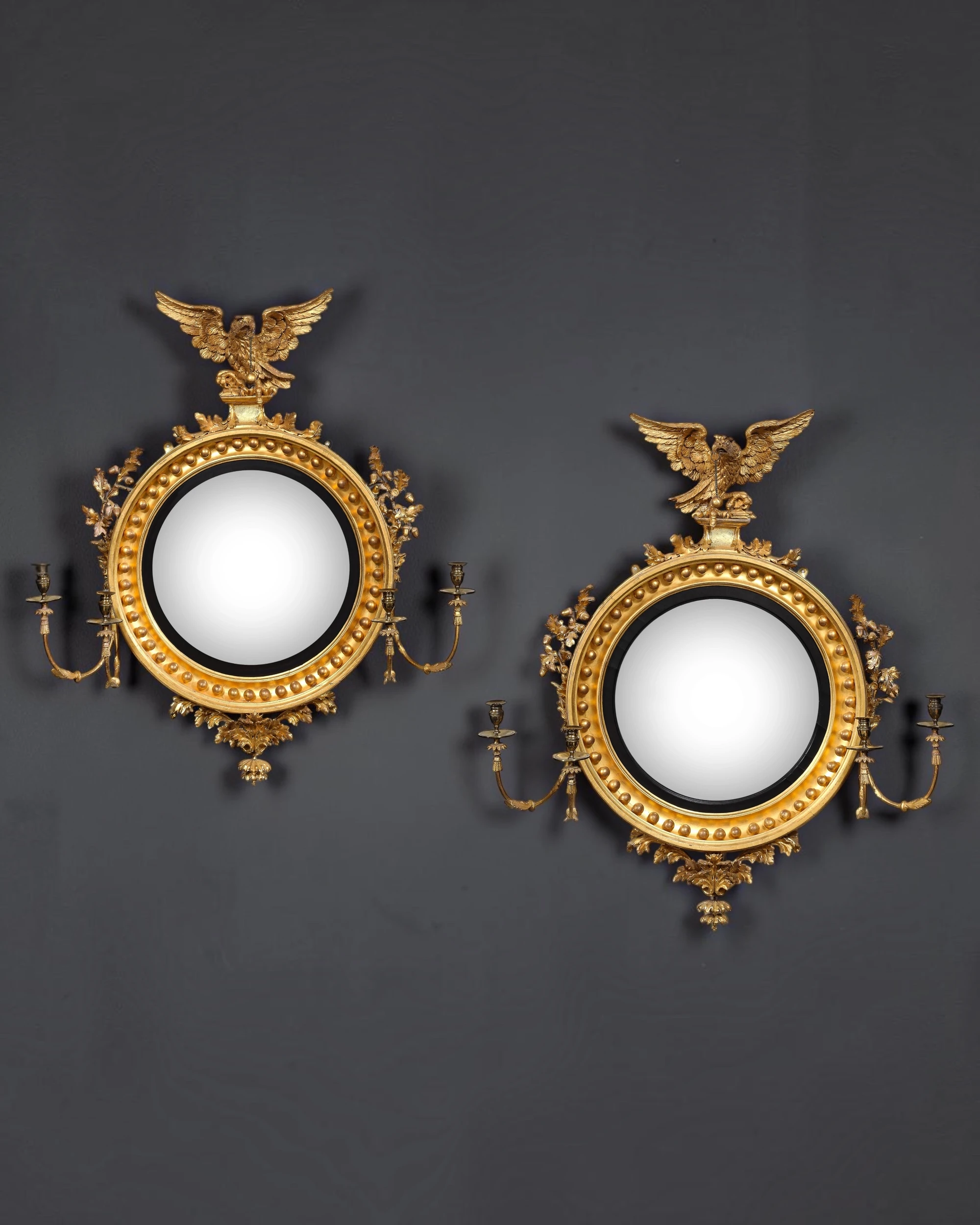 Pair of Regency Giltwood Convex Girandole Mirrors