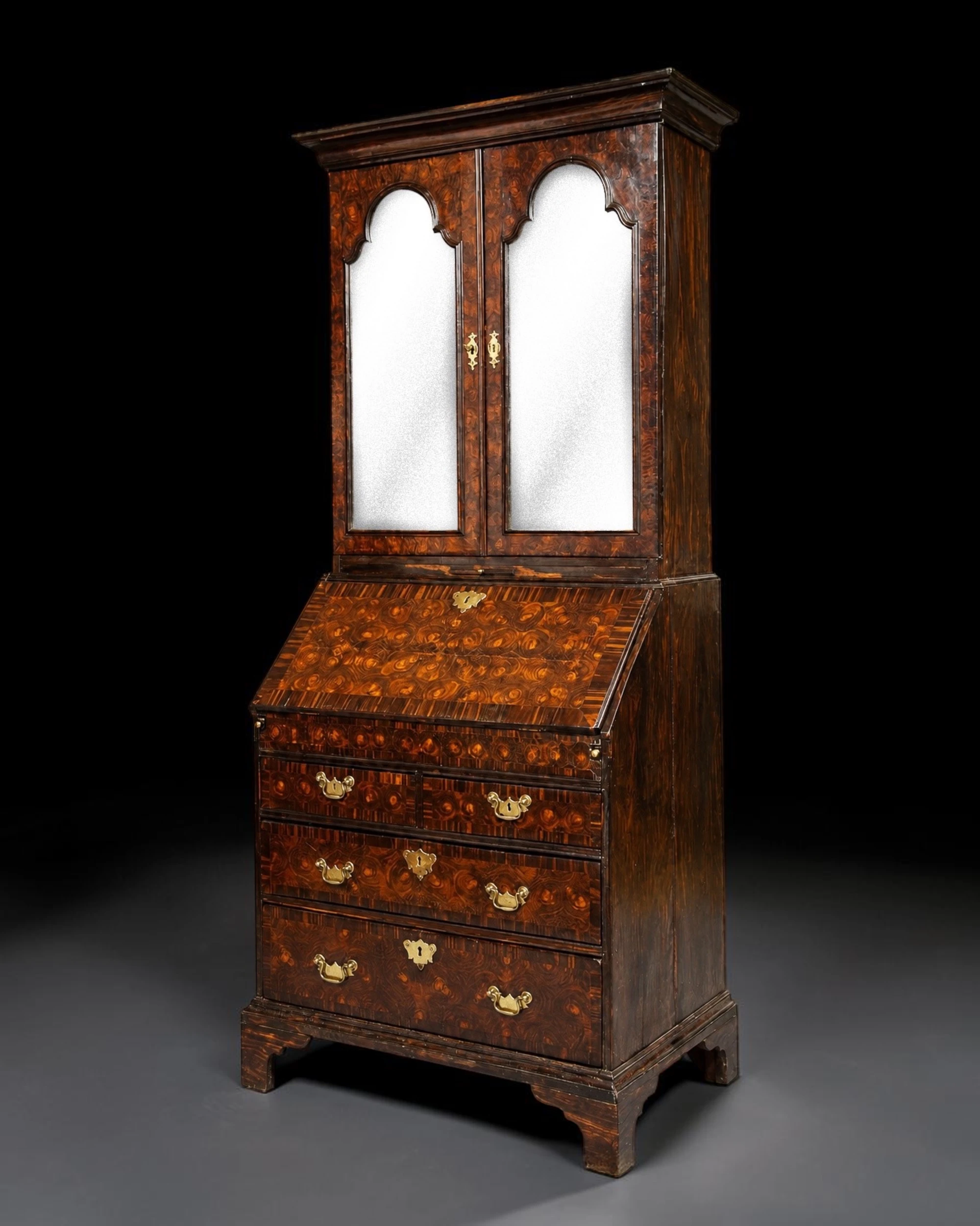 Rare British Colonial Macassar Ebony Bureau Bookcase