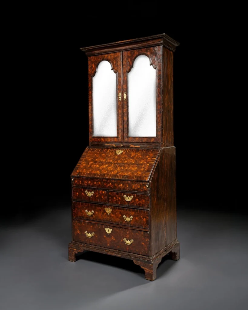 Rare British Colonial Macassar Ebony Bureau Bookcase