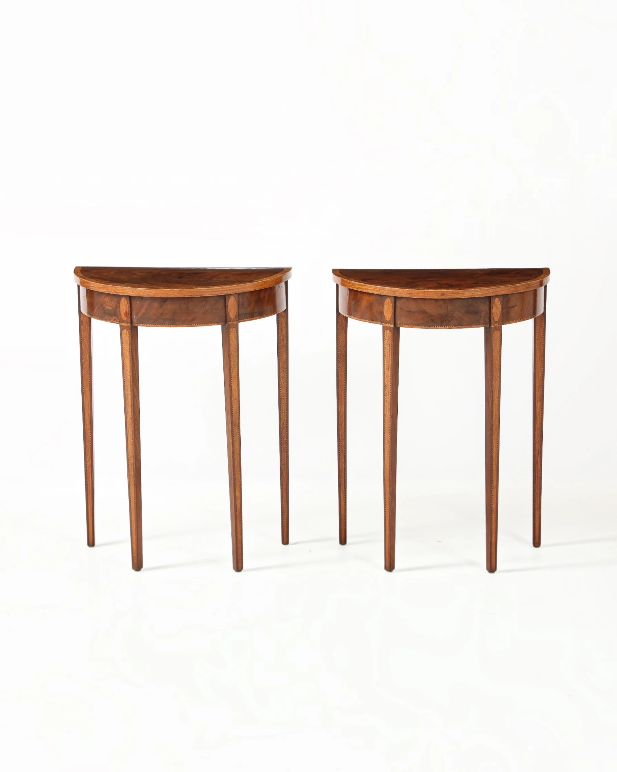 Rare Small Pair of George III Mahogany Demilune Tables