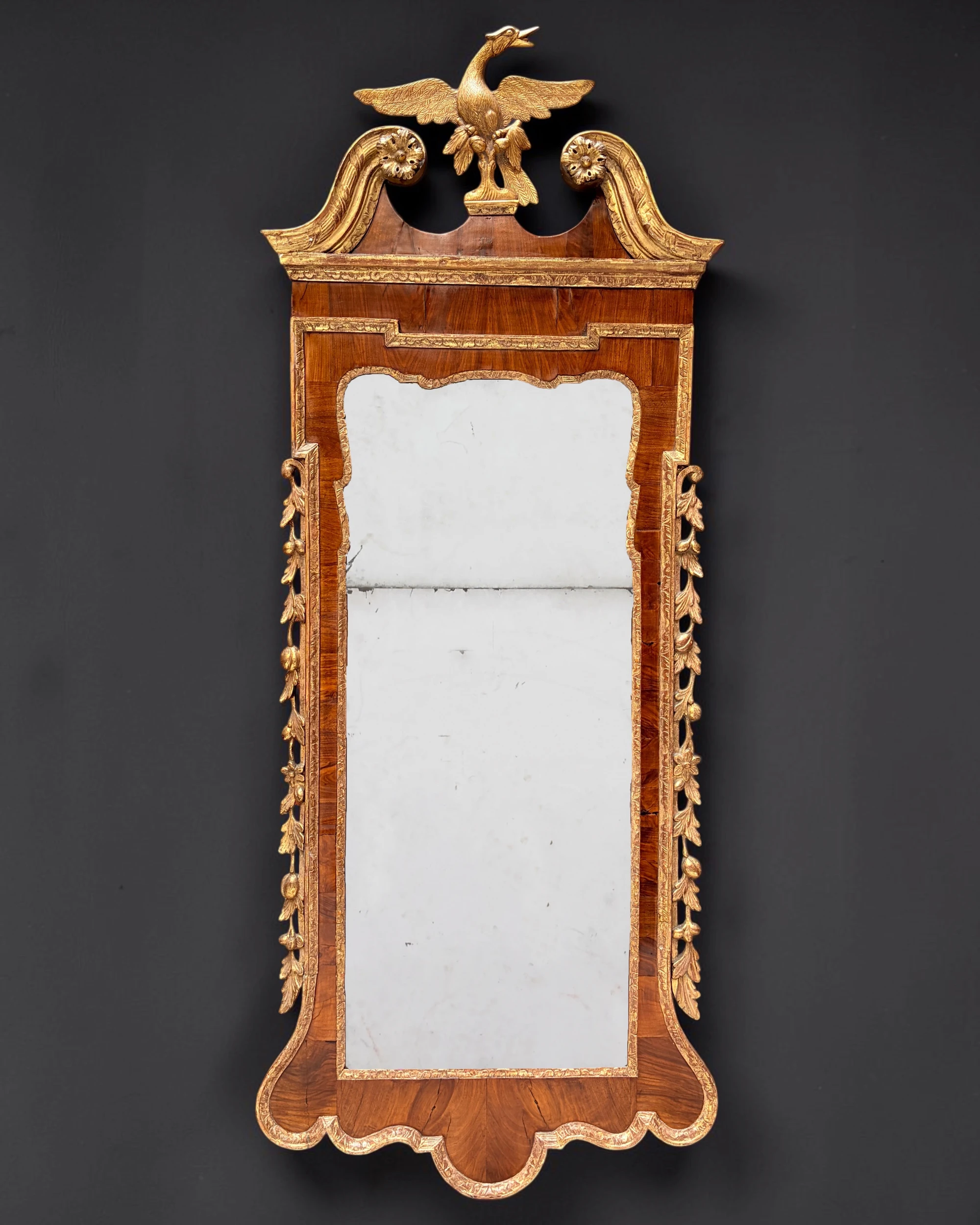 George II Walnut and Parcel-Gilt Pier Mirror
