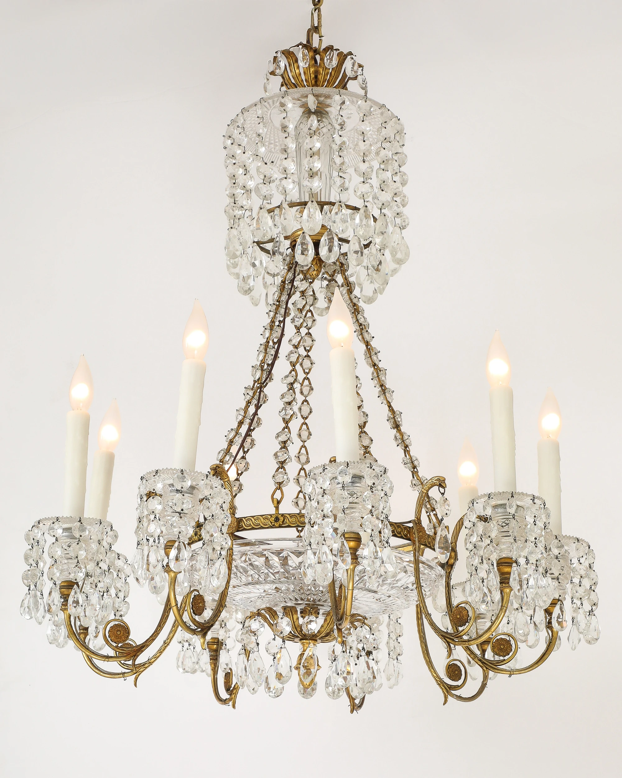 Regency Gilt-Brass and Cut-Glass Eight-Light Chandelier