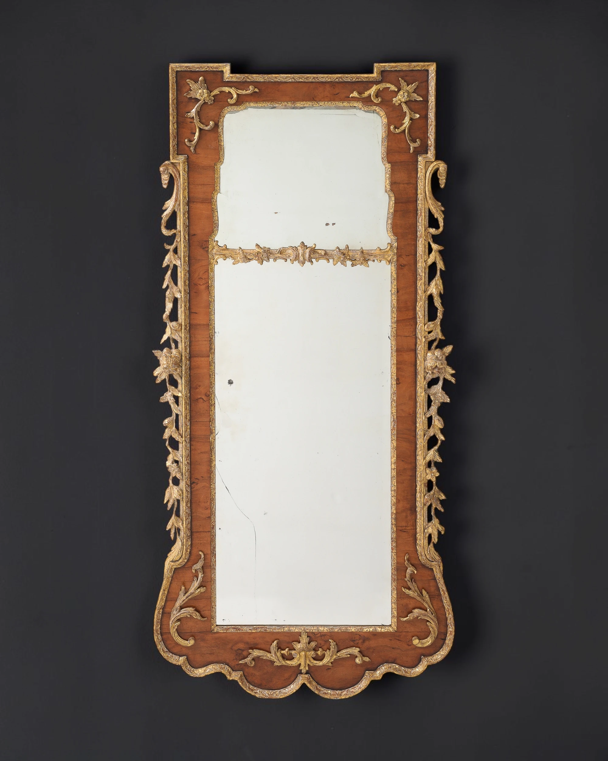 Rare George II Walnut and Parcel-Gilt Mirror